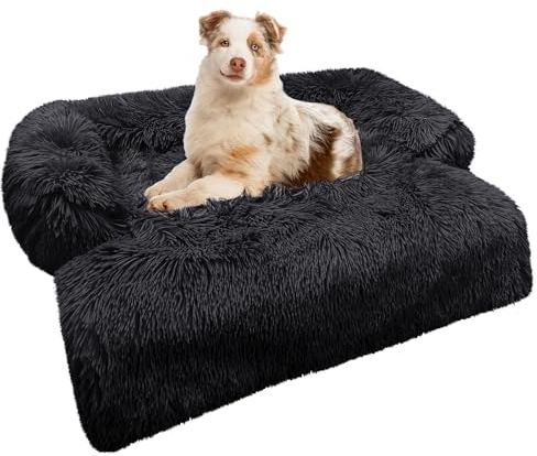 bluzelle Sofaschutz Hundebett für kleine & mittelgroße Hunde, Hundedecke für Couch Sofa Cover, Plüsch Hundesofa Schutzdecke rutschfest Wasserdicht Waschbar Abnehmbarer Bezug, Farbe:Schwarz