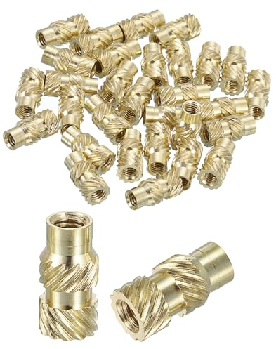 sourcing map Gerändelte Einsatzmuttern, 50 Stück, M3 x 10 mm L x 5 mm Außendurchmesser, 3D-Druck, Messingmuttern, Innengewindeeinsätze, Einbettungsmuttern
