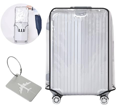 Koffer Abdeckungen 24 Zoll Reisekoffer-Schutzhülle PVC Transparente Kofferschutzhülle Wasserdicht Gepäckabdeckung Wasserdicht Durchsichtig Staubdicht Schwarze Grenze Gepäck Cover mit Gepäckanhänger*1