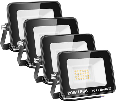 AUXTINGS 4 Pièces 20W Projecteurs LED Extérieur,2000lm Eclairage de Sécurité Spot LED Extérieur,6000K Blanc étanche Lumineuse Lampe pour Entrepôt Garage Jardin Stade Arrière-cour,175V-260V IP66