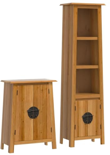 vidaXL Badmöbel Set 2-TLG., Badschrank mit Stauraum, Badezimmer Hochschrank Badezimmerschrank, Badezimmermöbel, Vintage-Look, Massivholz Kiefer