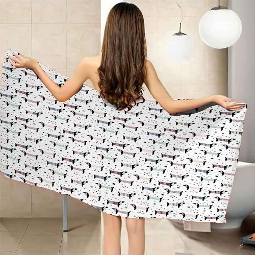 okoikfc 3D Strandtuch 90x180 cm Dackel Badetuch Groß Dackel Microfaser Handtücher Weich Schnell Trocknen Strandhandtuch Herren Frauen Badetücher, Strandtücher Strandlaken Handtuch A1873