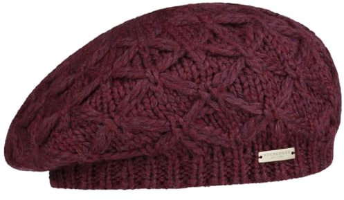 Seeberger Annelie Strickbaske Baskenmütze Wintermütze Damenmütze Baske Damen - mit Futter Winter Herbst-Winter - One Size Himbeerrot