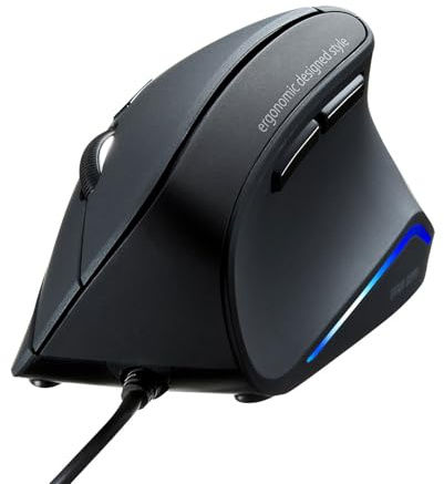 SANWA Ratón ergonómico con cable, mouse vertical silencioso para computadora, 3 botones programables, 1000/1600 DPI, mouse Ergo con cable USB, reduce la tensión de la muñeca, compatible con Mac