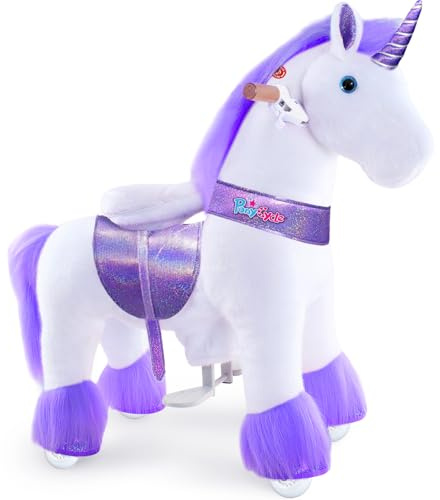 PonyCycle Mechanical Ride On Unicorn Hobby Horse Toy with Wheels Classic Model U Plush Walking Animal Rideable Unicorn for Toddlers Ages 3-4 Indoor Outdoor Riding unicorn Toy Purple Ux306