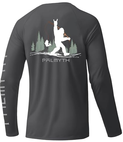 Palmyth Fishing Shirts for Men Long Sleeve UPF 50+ Sun Protection UV T Shirt Tee Bigfoot Rock L