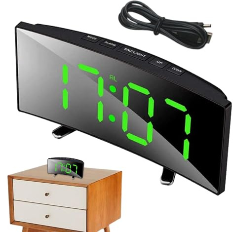 Sveglia digitale, sveglia da comodino, orologio da scrivania con schermo curvo, orologio a batteria, sveglia con ampio display per camera da letto studio, orologio da tavolo a LED, orologio