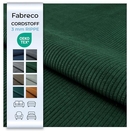 Fabreco CORDSTOFF Meterware TORANOS (100 cm x 142 cm) – Gewicht 330 g/m2 – Feincord Stoff Meterware für Sofa & Stühle – Polsterstoff für Möbelstoff – Möbelstoffe, Dekostoff & Stoffe DIY (Grün)