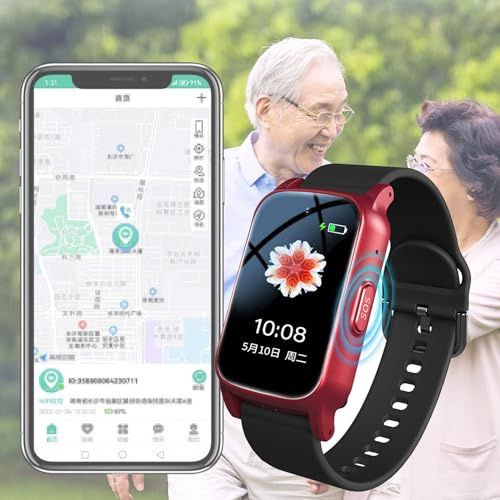 Weyot Orologio GPS per Anziani, Smartwatch Anziani con Rilevamento delle Cadute, Pulsante di Emergenza SOS, Chiamata Vocale HD E Impermeabile, Bracciale Salvavita Anziani per Demenza Alzheimer,Red
