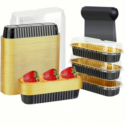 NYSDM Lot de 100 Mini moules à gâteaux avec couvercles 200 ML Ramequins en Aluminium Moules à Pain rectangulaires pour Mariages, Anniversaires, Vacances, fêtes
