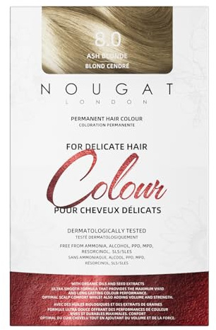 NOUGAT Ash Blonde Permanent Hair Color Kit - 100% Gray Coverage, Ammonia Free & PPD Free for Sensitive Scalp - 3-in-1 Color, Repair & Nourish System with Anti-Aging Hair Mask & Essence