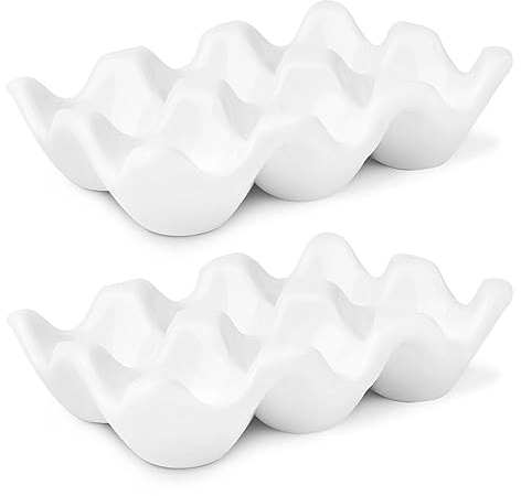 Portauova in ceramica sostenibile, 6 capacità, organizer da cucina, piano di lavoro e frigorifero, piatto da esposizione per cucina (bianco, set di 2)