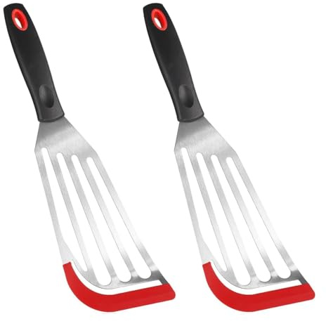 2 Pcs Silicone Edged Fish Spatula Set, 31.5x8.7cm Stainless Steel Flipper, Heat Resistant Non-Slip Grip, Dishwasher Safe for Non-Stick Cookware Fish Omelet Pancake Burger
