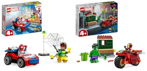 LEGO Marvel Iron Man avec Moto et Hulk + Voiture de Spider-Man et Jouet de Construction Doc Ock pour Enfants de 4 Ans et Plus 76287 + 10789