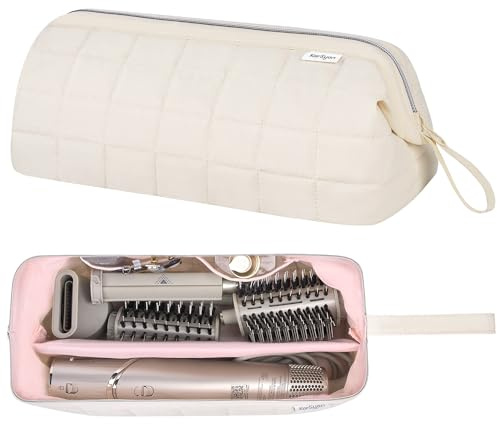 KarSyon Sac de voyage pour outils de cheveux Dyson Airwrap - Support pour sèche-cheveux requin - Style flexible - Brosse droite - Accessoires Revlon - Étui de transport plat pour fer à friser (beige)