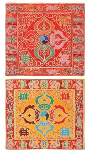 Buddha Klangschalenkissen 2 Stück aus Brokatseide für Klangschale | Buddhistisches Motiv, Schlichtes Design, Kompakt und Leicht, Praktisch zum Verstauen