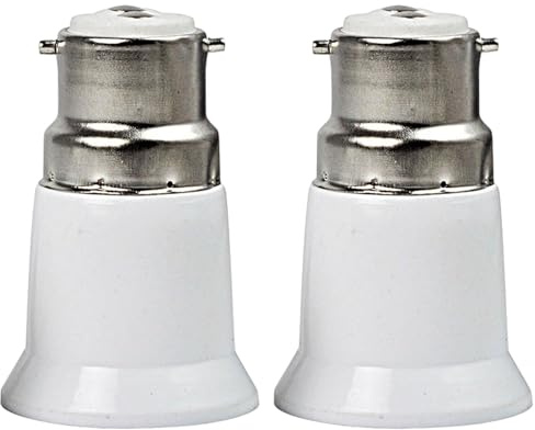 B22 to E27 Adapter, 2Pcs Bayonet to Screw Bulb Adaptor, Light Bulb Lamp Holder Socket Converter Bayonet Socket Adapter, White Plastic with On/Off Switch, for Ceiling, Fan, Light, Bulb