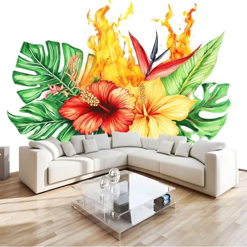 Générique Papier Peint Photo Panoramique Aquarelle Monstera Tropicale 400 x 280 cm, Papier Peint Intissé Mural, Poster Geant Mural Personnalisé, pour Salon Chambre d'enfants Décoration Murale, Blanc