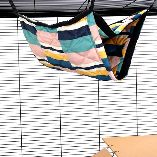 Little Friends Hamac géant Double superposé – Lit Suspendu Doux pour Rats, furets, Chinchillas et Petits Animaux – Accessoire de Cage Douillet Double Couche – Carreaux Abstrait