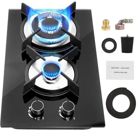 Teodute Kitchen Specific Indoor Gas Stove-2 Burner High Power Portable Hob, Natural Gas/LPG Cooktop, 5.5KW Total Power Output with Quick Ignition System for Home Kitchen Camping