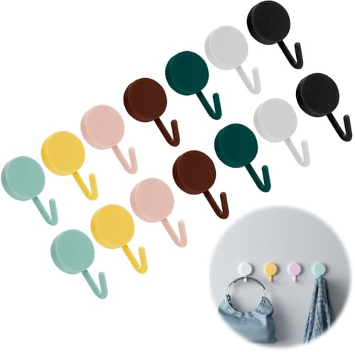 14 Pezzi Gancio Adesivo da Parete, Piccoli Ganci da Parete Colorati Senza Foratura o Chiodi, ganci per asciugamani da bagno per appendere la stanza, cucina, il soffitto, appendere la parete, porta