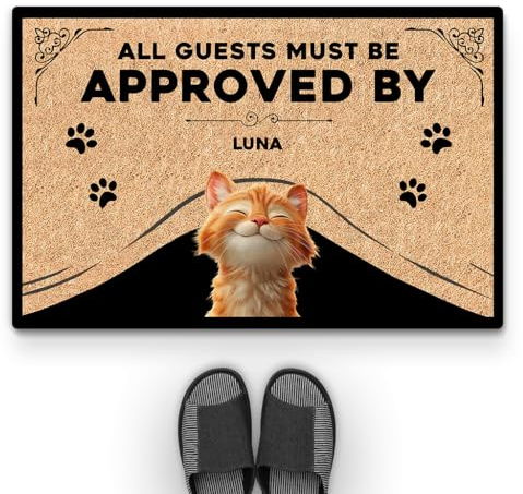 Personal Chic Personalised Door Mat - Guest Must Be Approved - Funny Cat Doormat, Gifts for Cat Lovers, Personalised Rug, cats doormat, Entrance door mat, Welcome mat (#1)