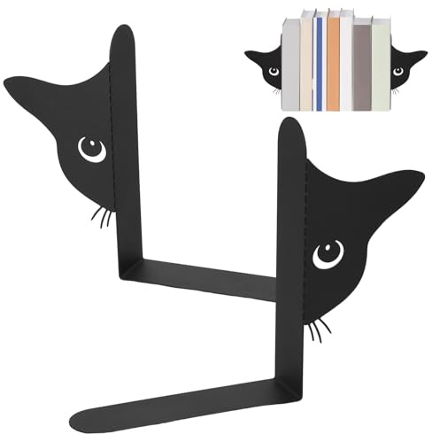 Gatphy Buchstütze Katze Schwarz 2 Stück Hidden Bücherhalter aus Metall Niedliches Katzendesign Langlebig Stabile Büromaterial Bücherregal Schreibtisch Bücher Dokumente Zeitschriften Ordnen