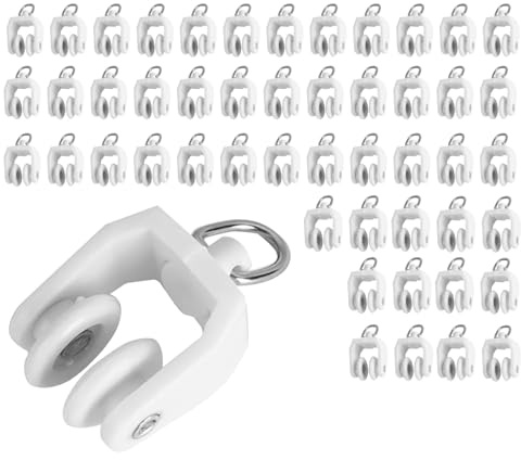 Ragyzity 50 Pcs Curtain Track Rollers, Ceiling Curtain Track Hooks, 11 mm White Plastic Drapery Rail Gliders for Window Shower