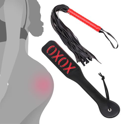 Leather Whip Suit Adult Game Spanking Flogger Whip Paddle BDSM Bondage Kit for Couples Role Play Restrants Sensual Adult Toy Set for Foreplay