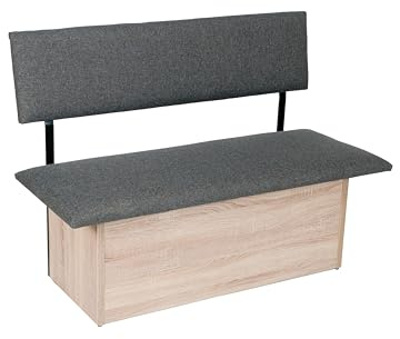 kundler home Sitzbank mit Truhe Holz Eiche Dekor 125x88x48 cm, Eckbank oder Küchenbank mit Aufbewahrung, ideal als Bank im Esszimmer, einfacher Aufbau, 'Das Raumwunder' (Grau, L 125 cm)