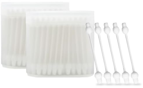 Hisopos de algodón para bebé, orgánicos con cabeza de seguridad grande (200 unidades), algodón Buds, en práctica caja de dados, varillas para los oídos para bebés y niños