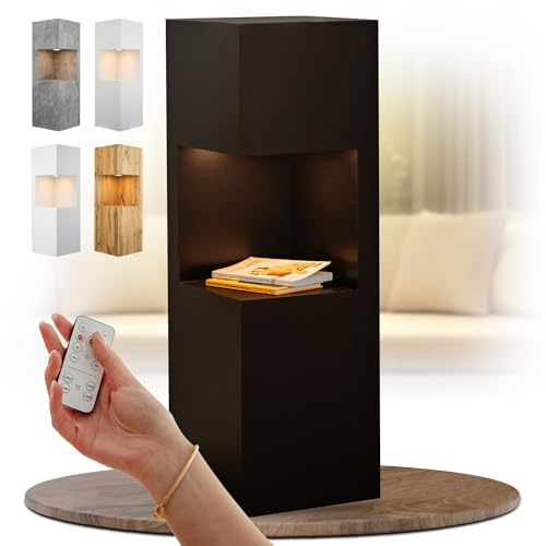 Beleuchtete Dekosäule – LED-Nische mit Akku-Lampe & Fernbedienung – Blumensäule, Pflanzenhocker, Blumenständer Holz / Pflanzenständer Holz, (Schwarz Matt, Beleuchtete Innensäule 80x25x25 cm)