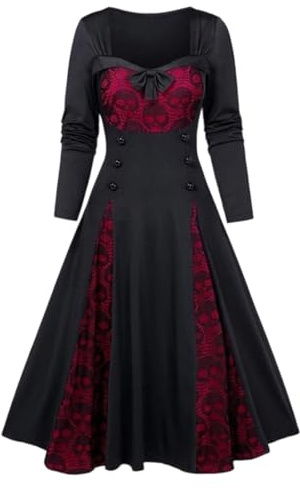 Generisch Faschingskostüme Langes Kleid mit Spitze für Karnevalkostüm und Red S