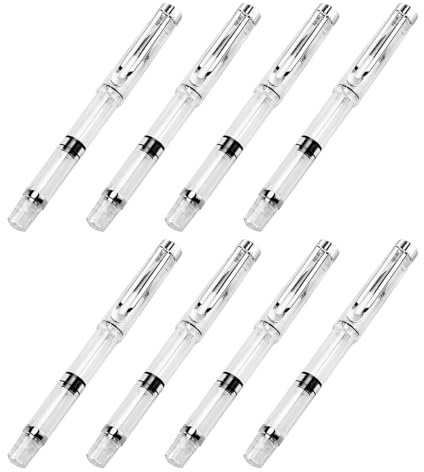 FOMIYES Plumas Estilográficas de Carga por Pistón 8 Unidades con Punta de Pincel Flexible, Recargables, Plástico Resistente, para Caligrafía, Dibujo Artístico y Escritura Escolar