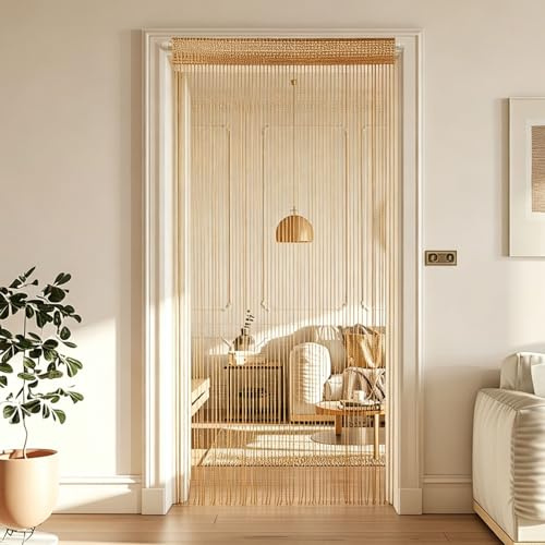 Zimoer 2 Piezas Cortina de Hilos para Puerta, Cortina de Flecos para Puerta, Purpurina Panel Cortinas Cadena, Cortinas de Hilos de Tira de Cintas, Decoración de Puertasy Ventanas, 100x200cm (Champán)