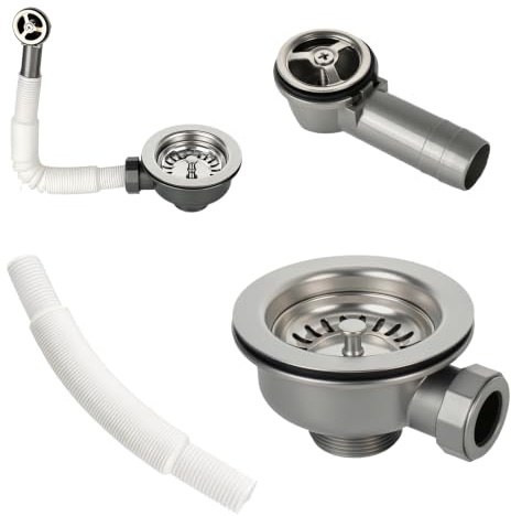 Rzspher Kitchen Sink Waste Kit, Suitable for Sink Drain Openings of 83–90mm | Sink Overflow Kit With Wash Basin Overflow Head and Pipe, Stainless Steel Wash Basin Waste Kit for Home Shopping Mall Hotel
