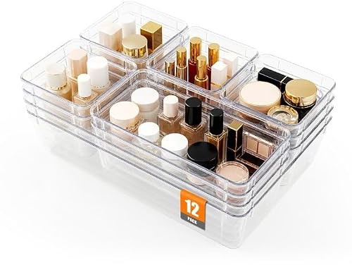 12 Stück Schubladen Organizer, Schminktisch Organizer, Make Up Organizer | 4 Größen, Schublade Organizer Ordnungssystem für Bad, Küche, Büro, Drawer Organizer für Schreibtisch Schubladen