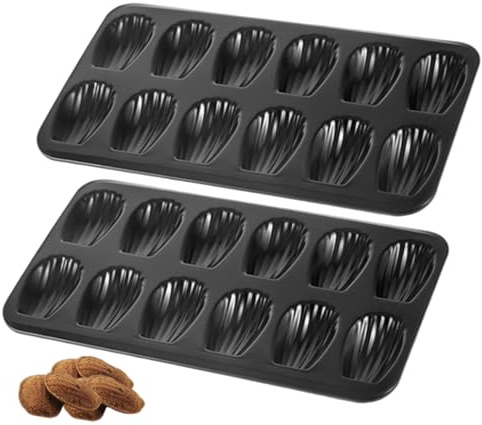 Muzrunq Madeleine Pan, Shells Shape Baking Molds 12 Cavity Non-Stick Cookie Cake Scone Pan Whoopie Pie Tray for Oven, 2Pcs.