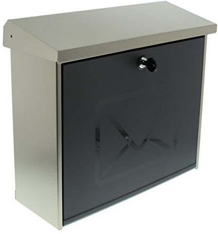 Burg-Wächter Edelstahlbriefkasten mit satinierter Kunststoff-Tür, A4 Einwurf-Format, EU Norm EN 13724, Lucca 3713 Ni Letter, Anthrazit/Silber