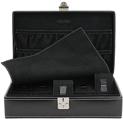 FRIEDRICH_L Friedrich Lederwaren Uhrenkoffer Uhrenkasten Uhrenbox Leder schwarz für 10 Uhren