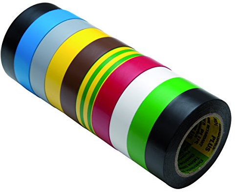 Spitzenspannung Elektrotechnik Isolierband Reparaturband Set in verschiedenen Farben, Länge 10 m, Breite 15mm, 10 Rollen, universell für den Elektrobereich, erfüllt VDE, ÖVE & SEV