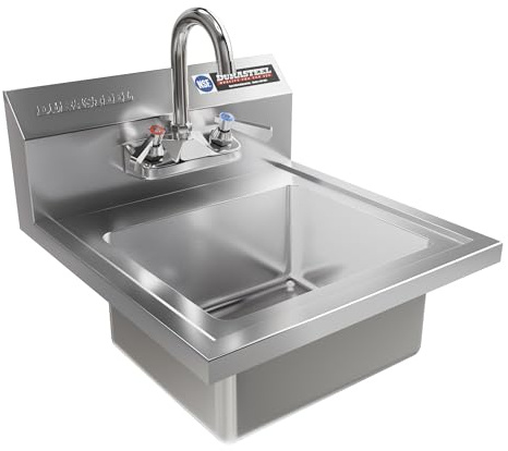 DuraSteel Stainless Steel Sink - NSF Commercial Wall Mount Kitchen Sink - Small Hand Sink with 12 x 10 x 5.5D Wash Basin - With Sink Strainer and Faucet - For Laundry, Restaurants, Bars, and More