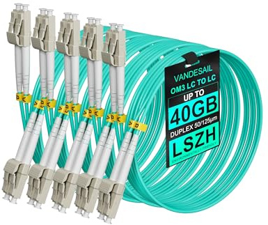 VANDESAIL LC to LC Fiber Patch Cable, OM3 Multimode Duplex 50/125um, 10G/40G Optical Fiber Jumper, LSZH, 2M (6.6FT), 5 Pack, for SFP+ Transceivers, Switches, Data Center and Server Rack Cabling