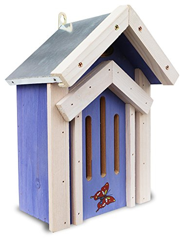 HABAU Schmetterlingskasten, Wetterfestes Insektenhotel mit Zinkdach & Reinigungsklappe, Schutz für Schmetterlinge im Garten