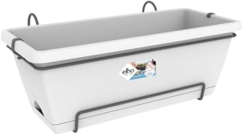 elho Barcelona XL Allin 1 55cm Balkonkasten - Weiss | L 33.5 x B 54.5 x H 23 cm | Integrierter Untersetzer | für den Außenbereich