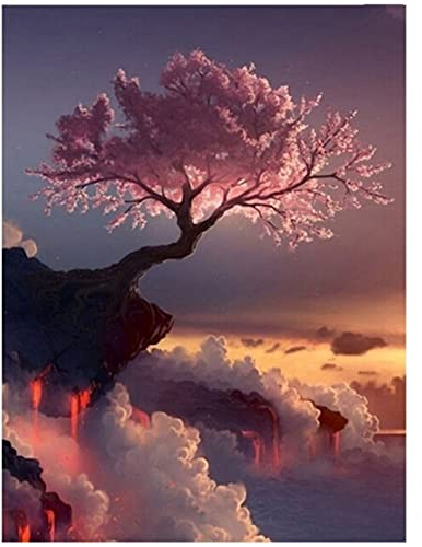 5D Diamond Painting Erwachsene Malen nach Zahlen mit Glitzersteinen, Baum auf einer Klippe, DIY 5D Diamant Malerei, Diamant Painting Kristall Strass Stickerei Bilder für Dekor Home Wall 30x40cm