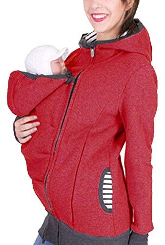 Zalock 3 in 1 Tragejacke Umstandsjacke für Mama und Baby Winter Freizeitjacke Babytrage Umstandsjacke Baumwolle K?nguru Softshell Umstandsmode Fleecejacke mit Kapuze