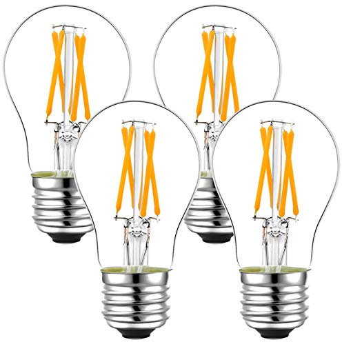 LiteHistory dimmable A15 led Bulb 4W equal 40 Watt e26 led bulb AC120V Vintage led edison bulb for Ceiling fan light bulbs,Appliance Bulb and Refrigerator Light Bulb Warm white 2700K 400lm clear 4Pack
