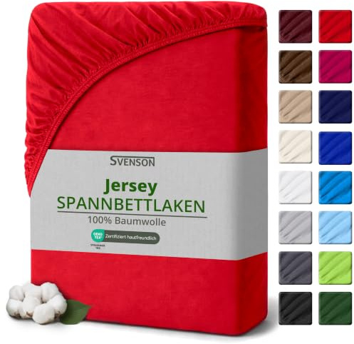 Svenson Jersey-Spannbettlaken aus Baumwolle - weich, elastisch und bequem für den täglichen Gebrauch, 140x200 cm, Rot