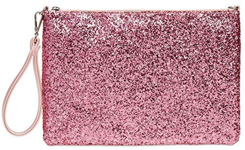 Caspar TA341 große Damen XL Glitzer Pailletten Clutch Tasche Abendtasche mit Handschlaufe, Farbe:pink, Größe:One Size